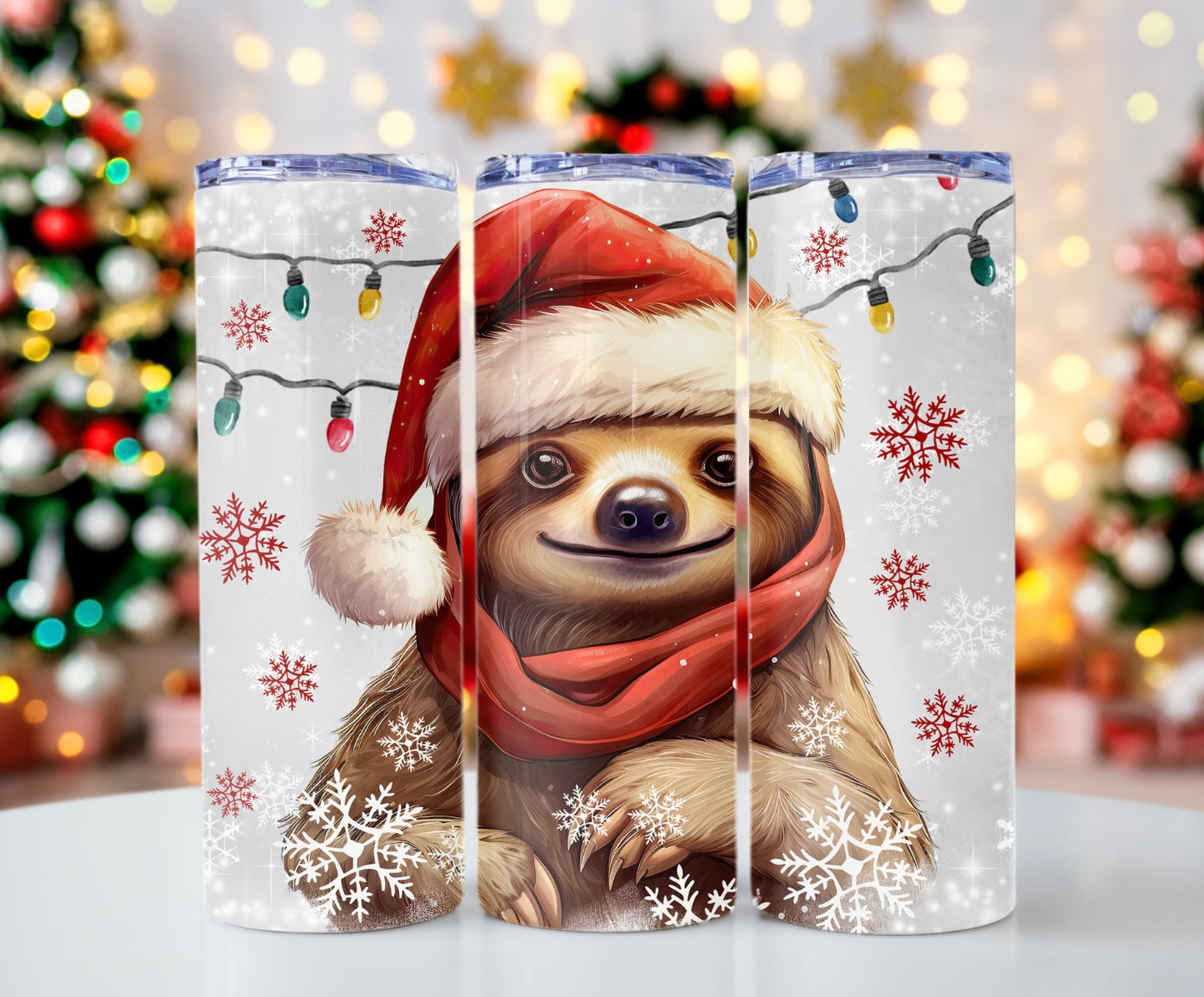 Christmas Sloth - 20oz Stainless Steel Tumbler w/Lid & Straw