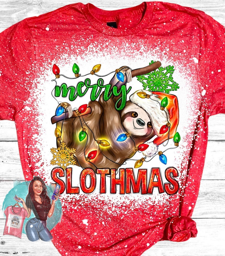 Sloth Christmas Bleached T-Shirt