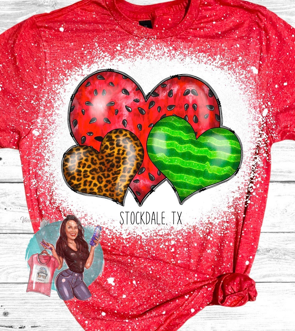 Watermelon Hearts Bleached T-Shirt