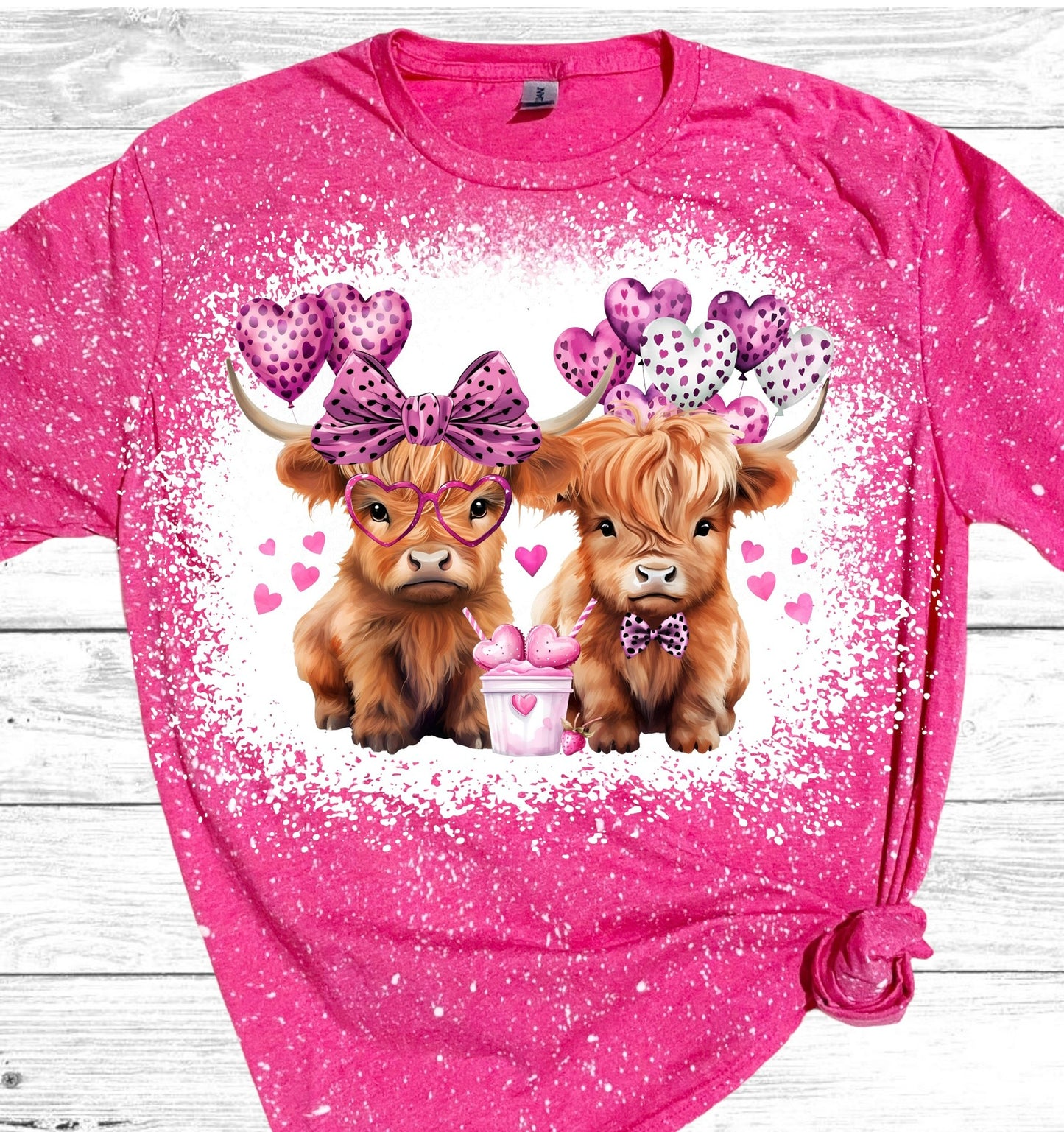 Highland Cow Couple Bleached T-Shirt