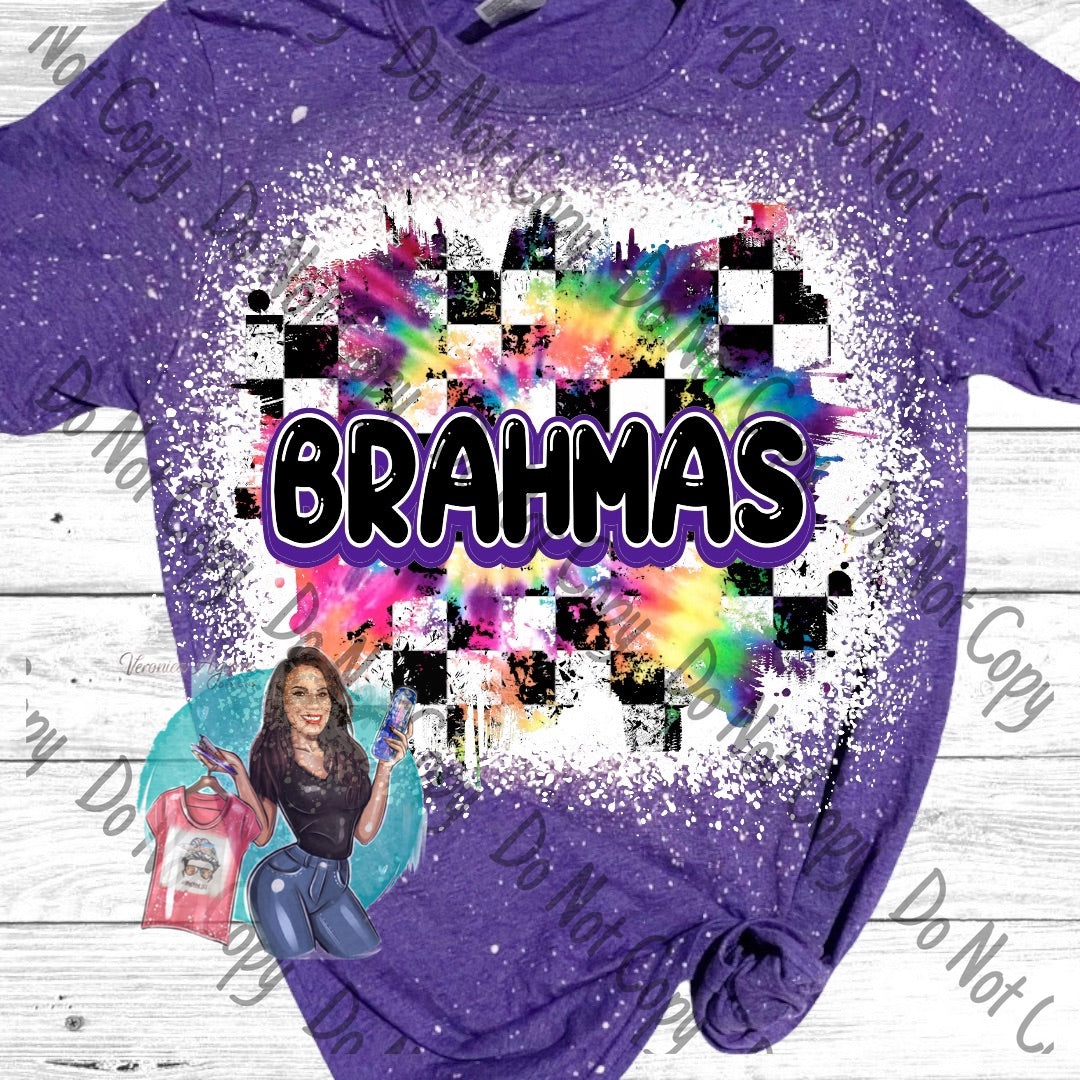 Brahmas Checkered Tie Die Bleached T-Shirt