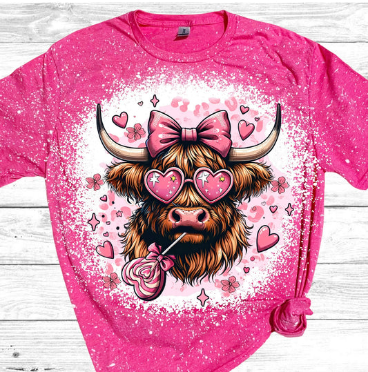 Highland Cow Lollipop Bleached T-Shirt