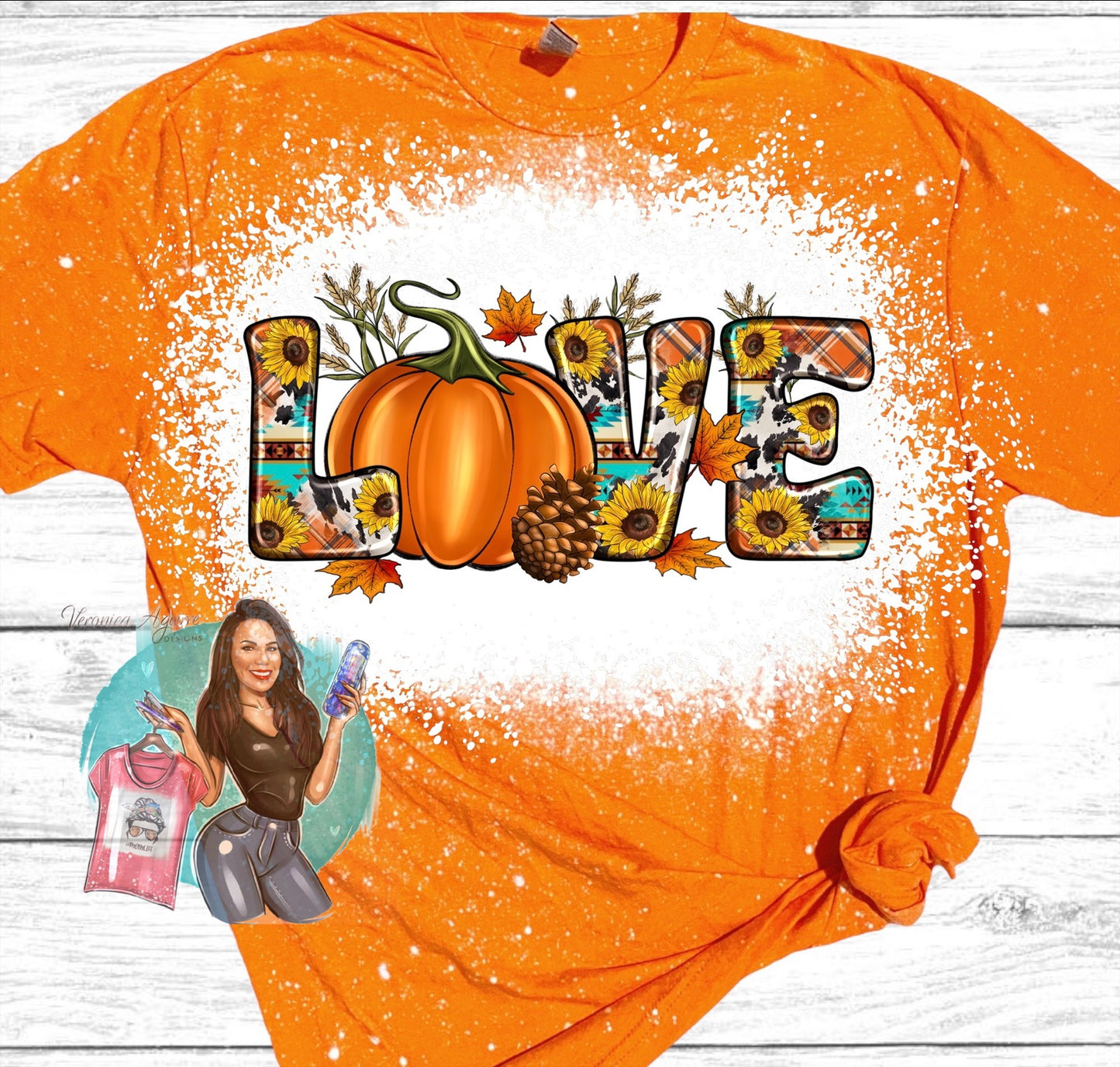 Love Fall Sunflowers Bleached T-Shirt