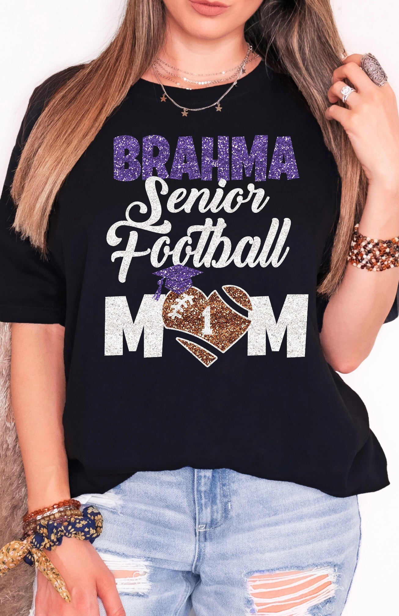 Brahma Senior Football Mom Glitter T-Shirt