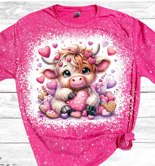 Highland Cow Valentine’s Cookies Bleached T-Shirt