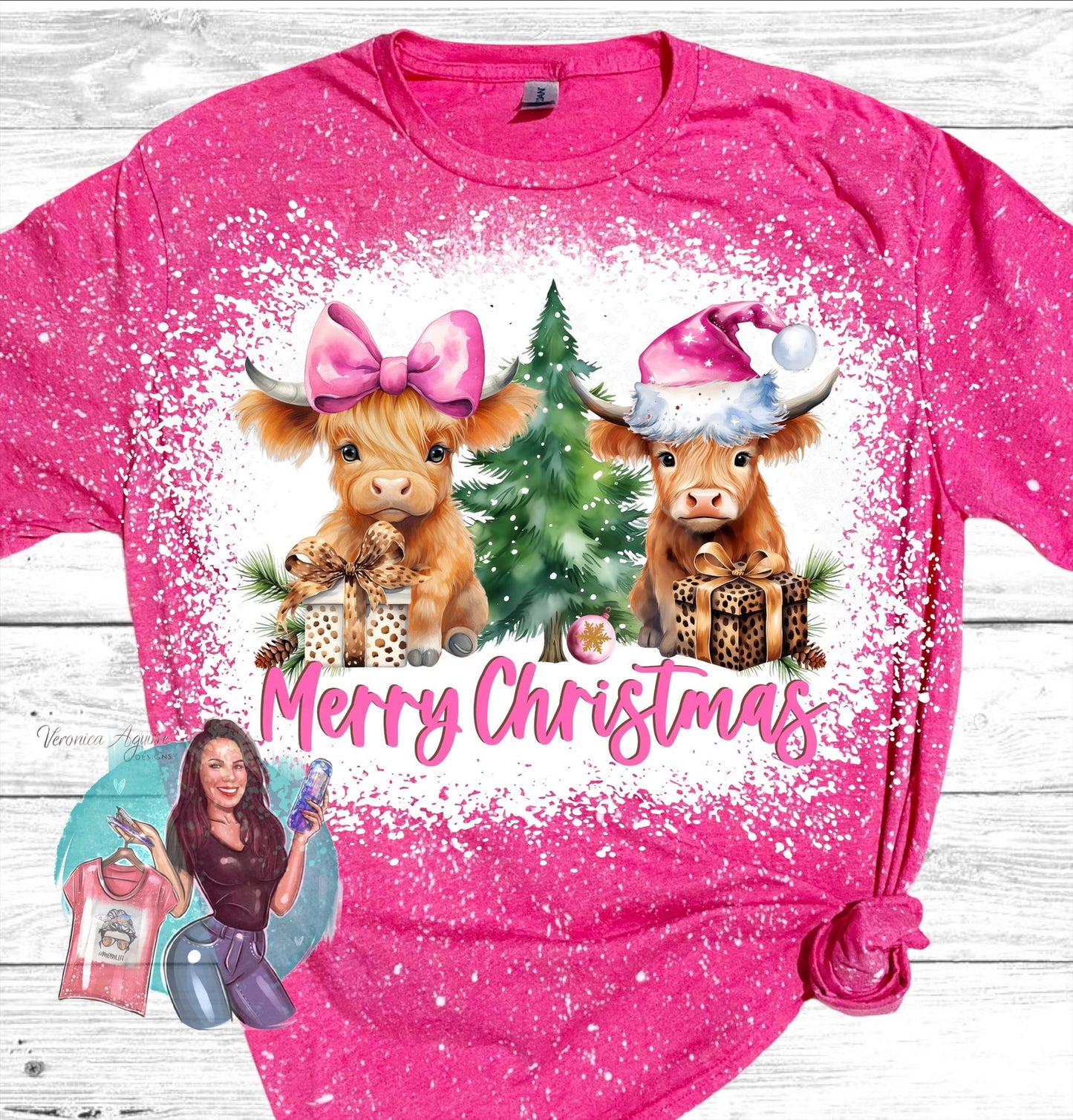 Christmas Highland Cows Bleached T-Shirt