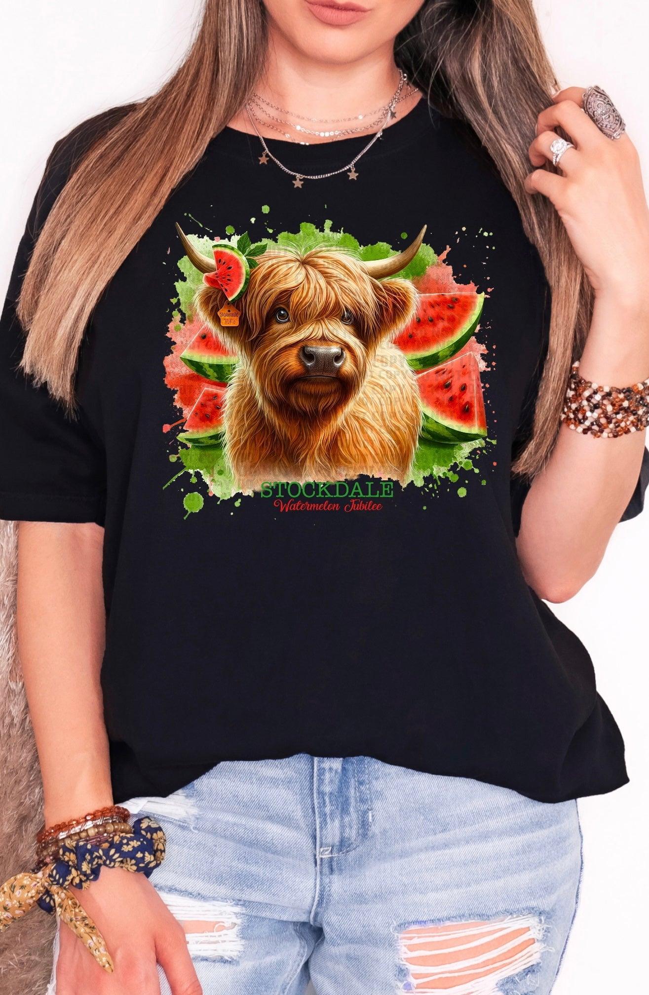 Stockdale Watermelon Jubilee Highland Cow T-Shirt