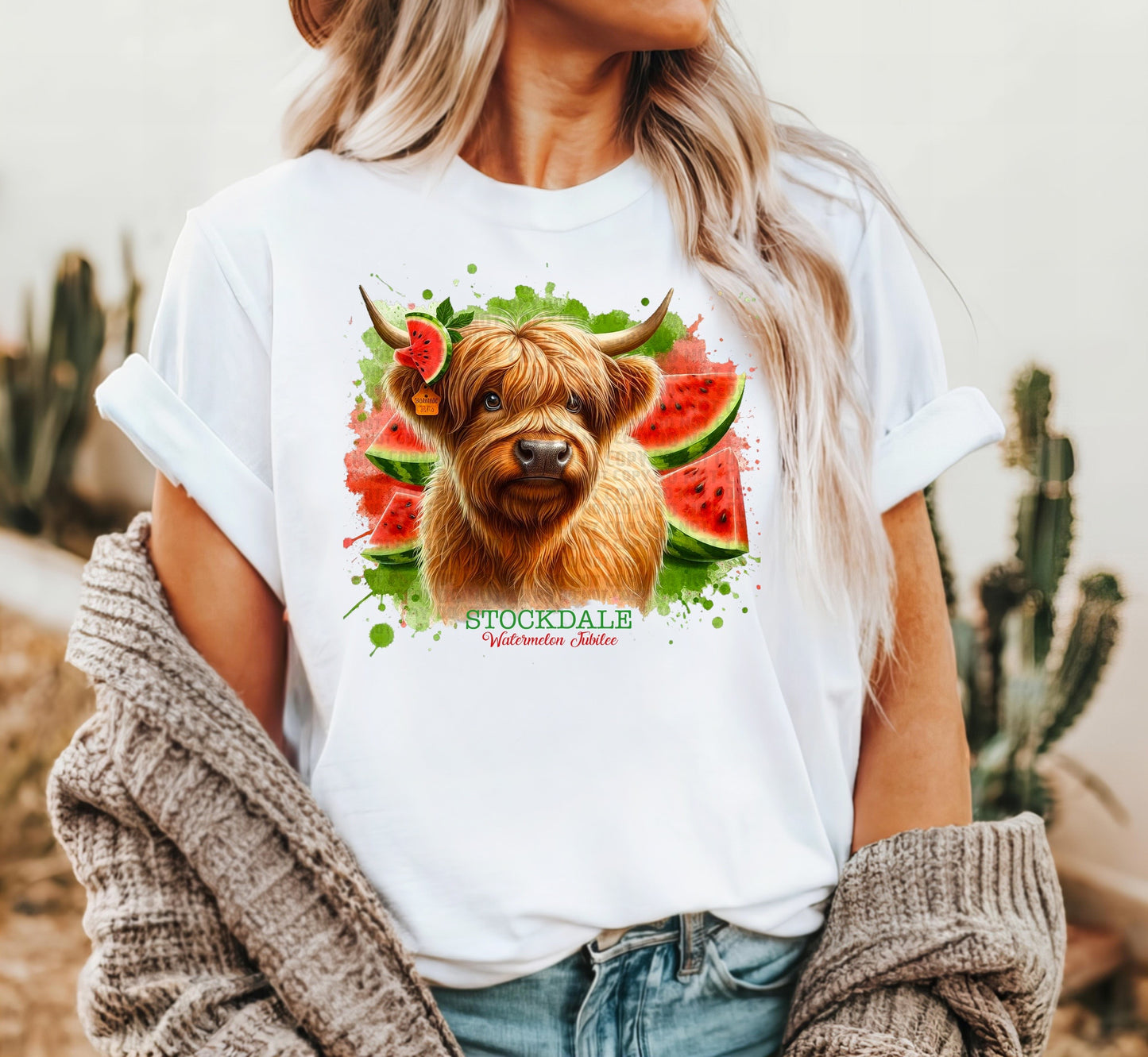 Stockdale Watermelon Jubilee Highland Cow T-Shirt