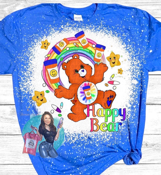 Happy Pills Bear | Care Bears | Funny Shirt | Bad Bears | 90’s Kid Shirt | Sarcastic Shirts | Bleached T-Shirt