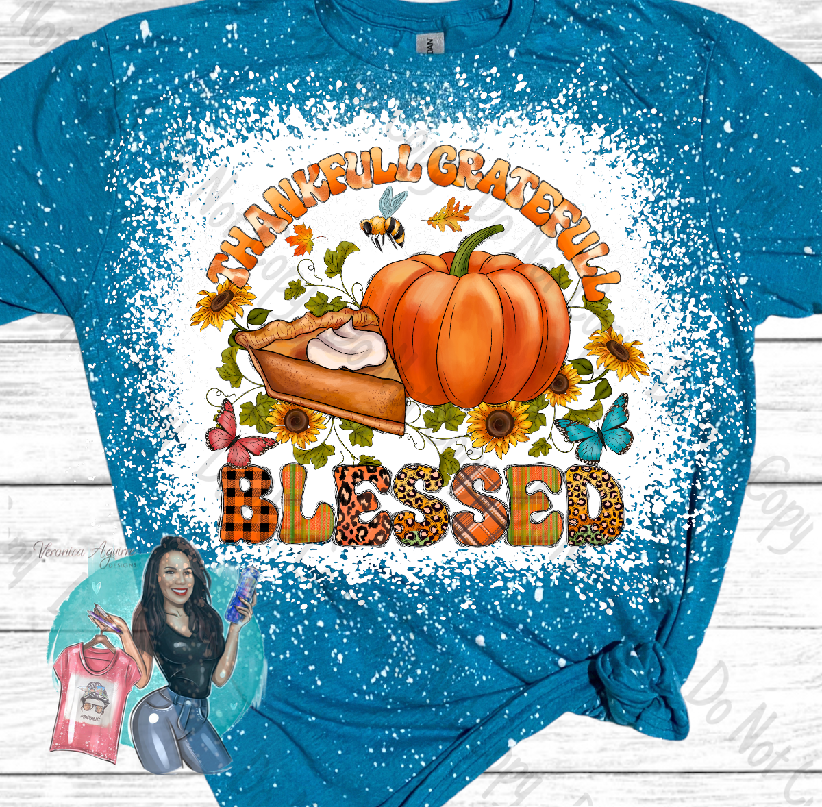 Thankful Grateful Blessed Bleached T-Shirt