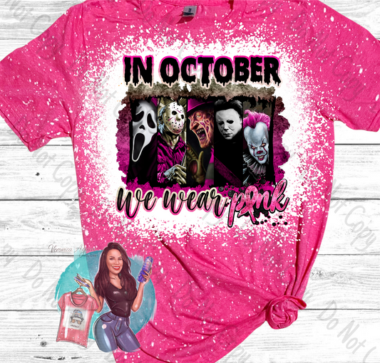 In October We Wear Pink Halloween Bleached T-Shirt