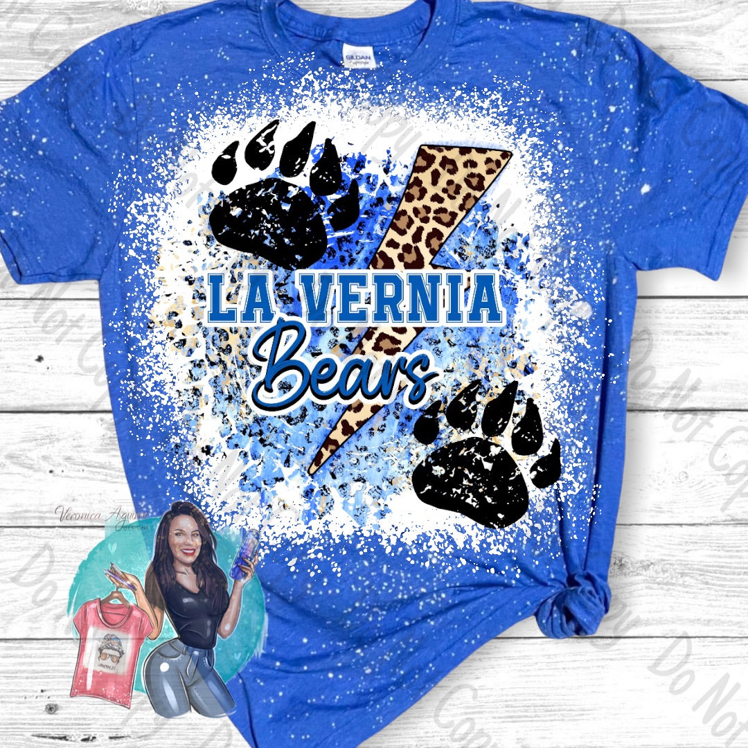 La Vernia Bears Leopard Lighting Bolt Bleached T-Shirt