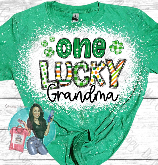 One Lucky Grandma Bleached T-Shirt