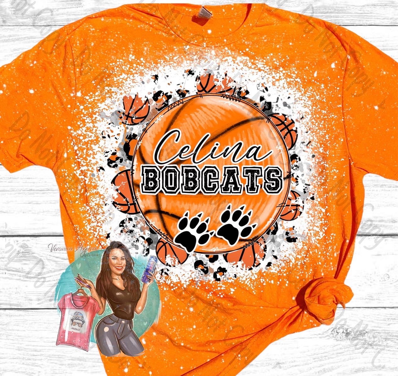 Celina Bobcats Basketball Bleached T-Shirt