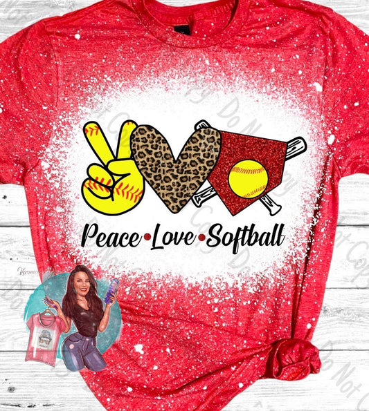 Peace Love Softball Bleached T-Shirt