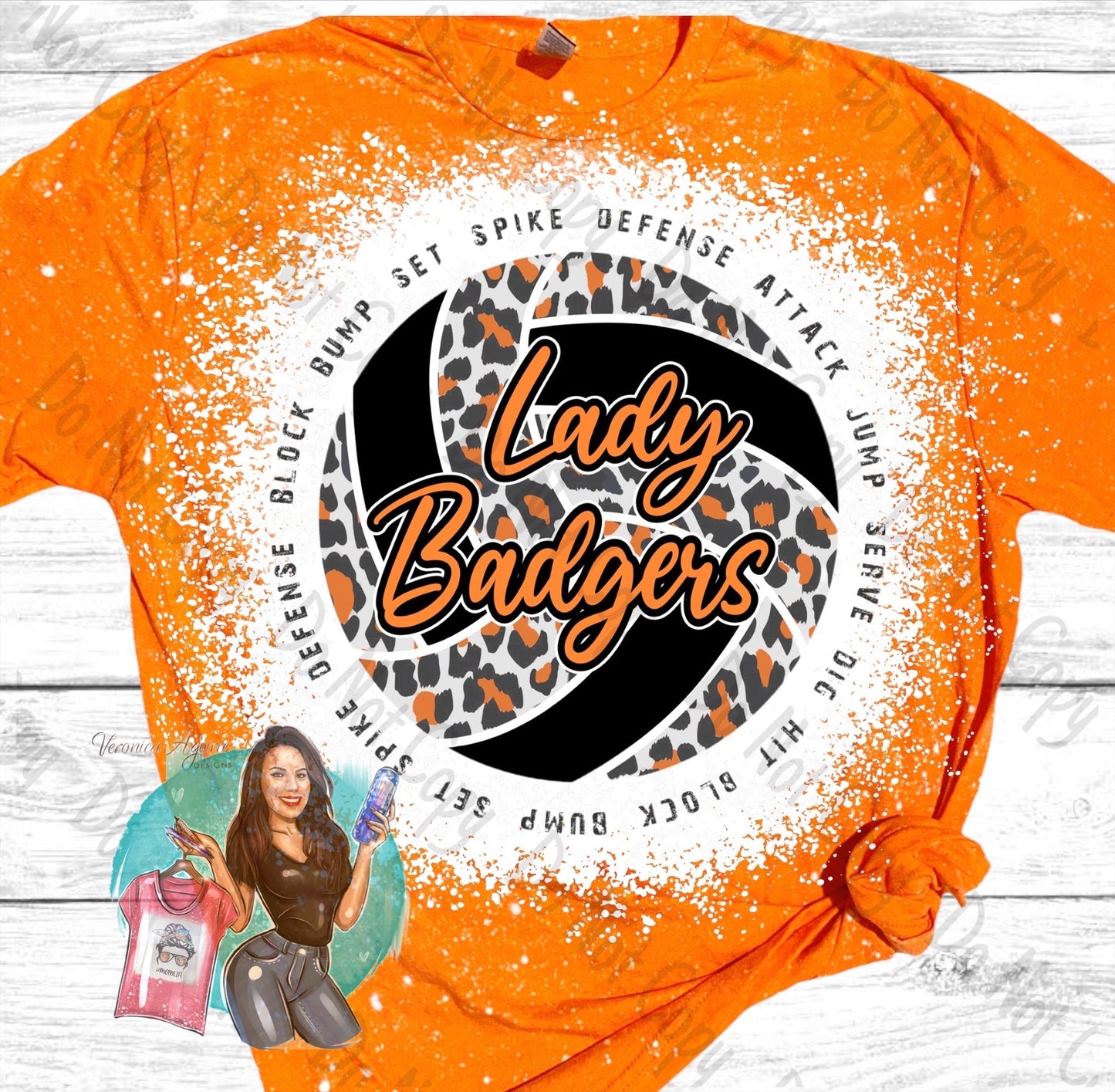 Karnes City Lady Badgers Volleyball Bump Set Spike Bleached T-Shirt