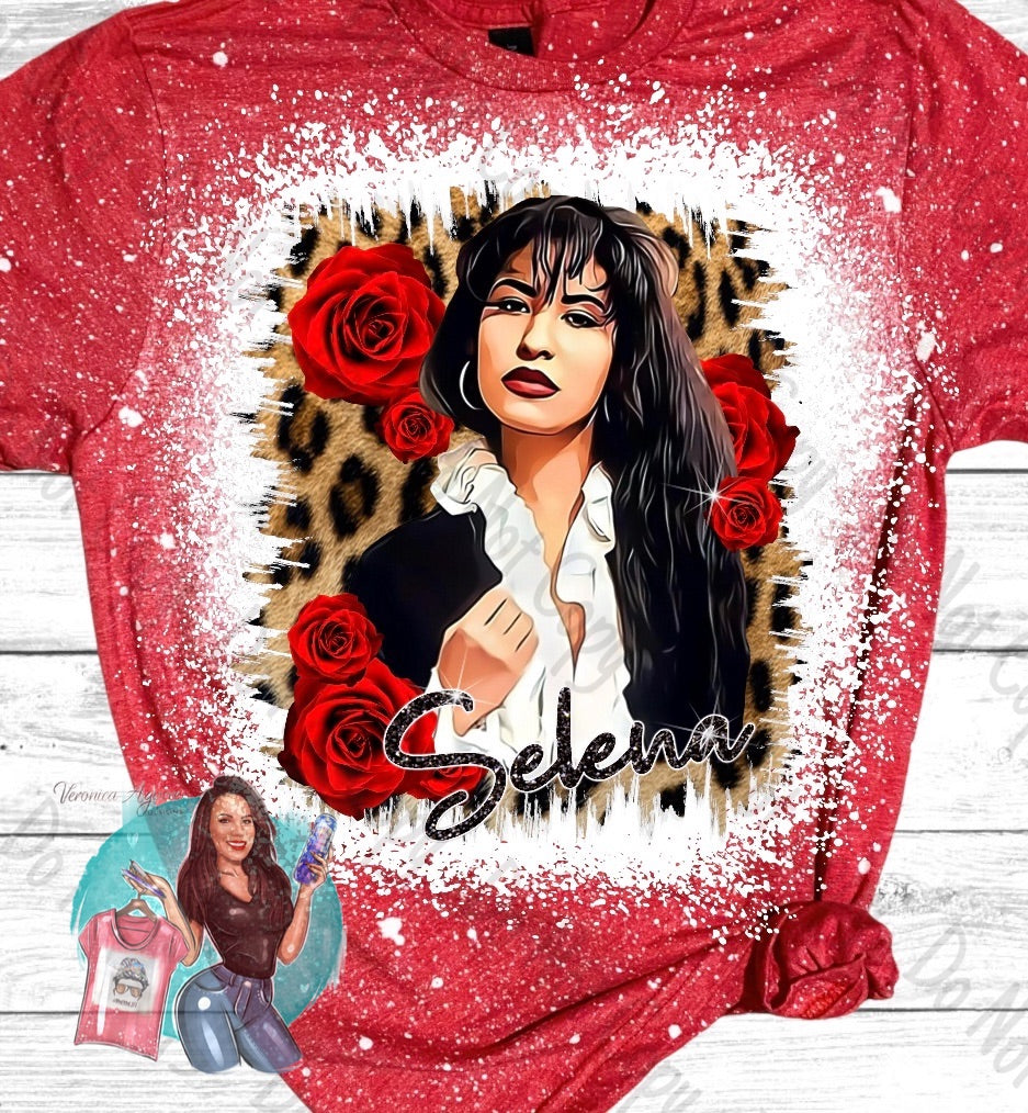 Selena Leopard Cheetah Roses Bleached T-Shirt