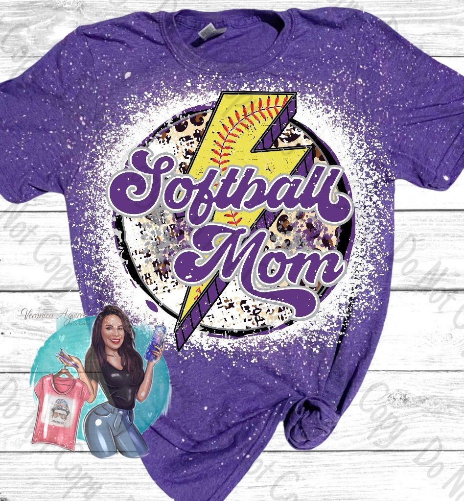 Softball Mom Purple Bleached T-Shirt