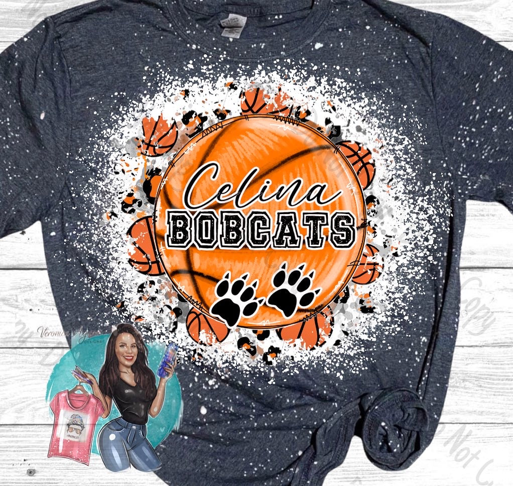 Celina Bobcats Basketball Bleached T-Shirt