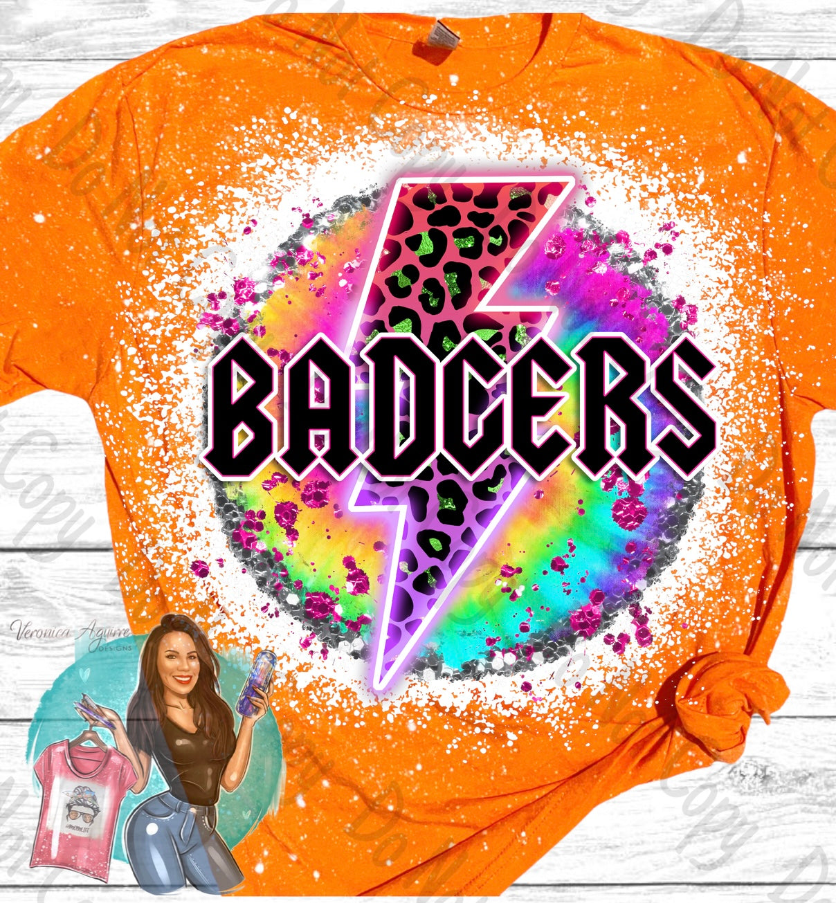 Karnes City Badgers Tie Dye Lighting Bolt Bleached T-Shirt