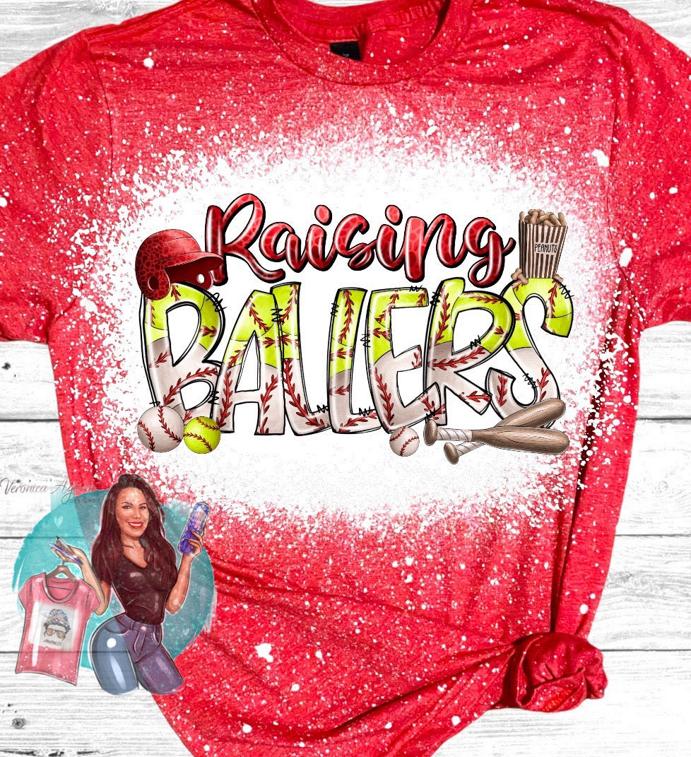 Raising Ballers Softball Baseball Bleached T-Shirt