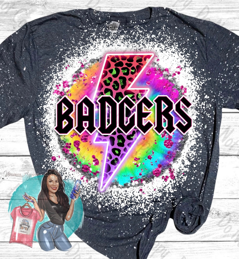 Karnes City Badgers Tie Dye Lighting Bolt Bleached T-Shirt