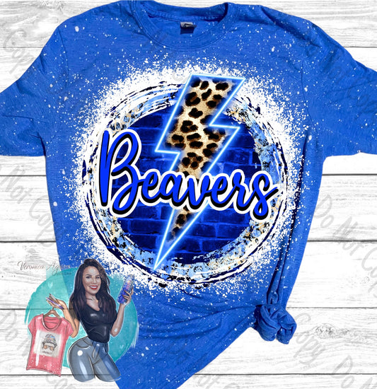 Falls City Beavers Leopard Lighting Bolt Bleached T-Shirt