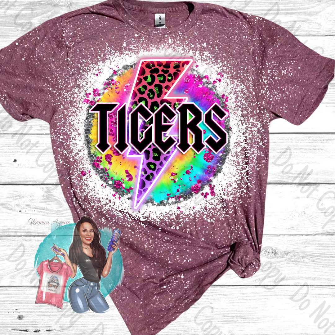 Floresville Tigers Tie Dye Bleached T-Shirt