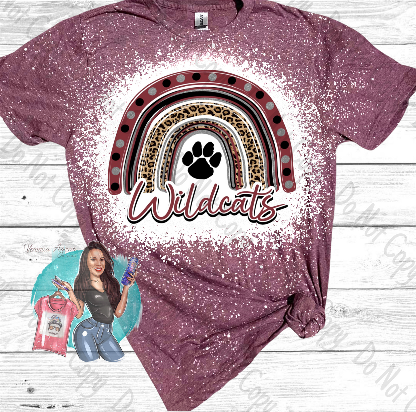 Floresville Wildcats Rainbow Bleached T-Shirt