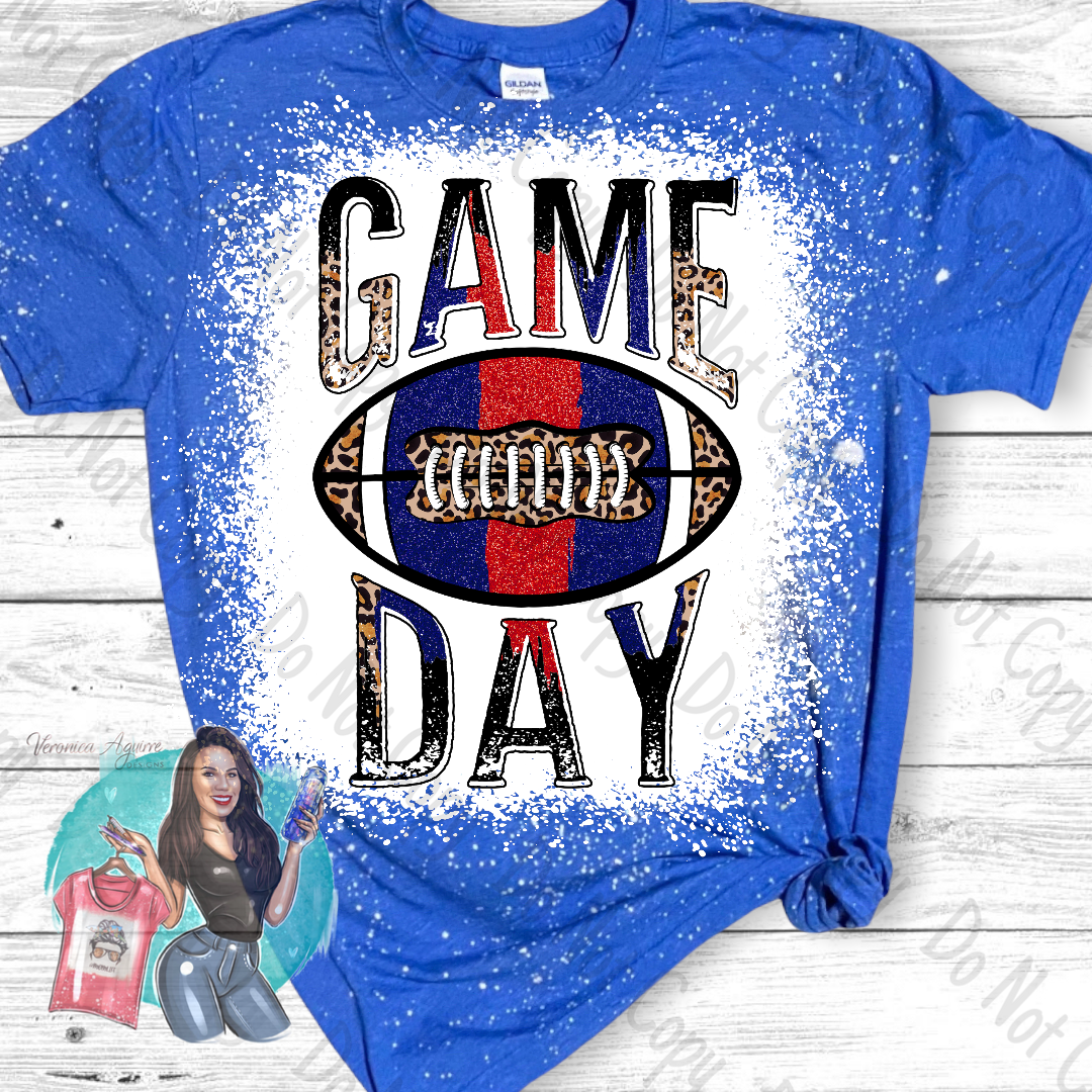 Football Game Day Red Blue Bleached T-Shirt