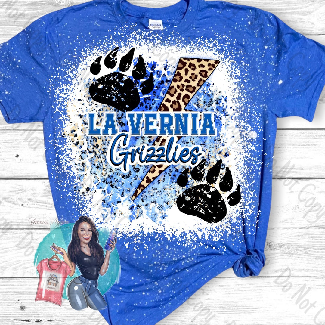 La Vernia Grizzlies Leopard Lighting Bolt Bleached T-Shirt