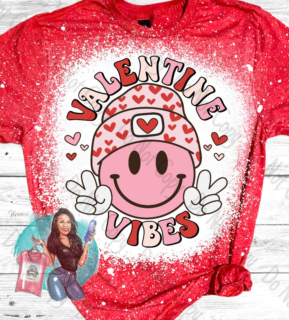 Valentine Vibes Happy Face Bleached T-Shirt