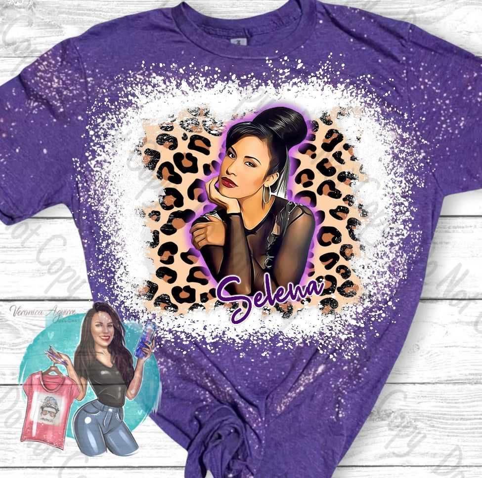 Selena Leopard Cheetah Purple Glow Bleached T-Shirt