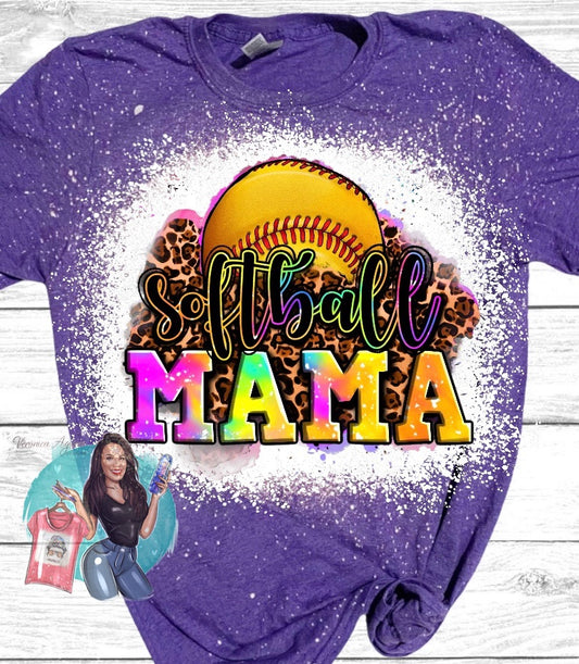 Softball Mama Tie Dye Bleached T-Shirt