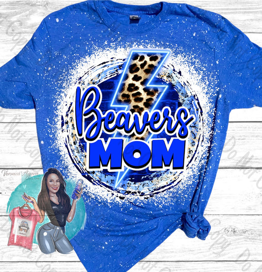 Falls City Beavers Mom Leopard Lighting Bolt Bleached T-Shirt