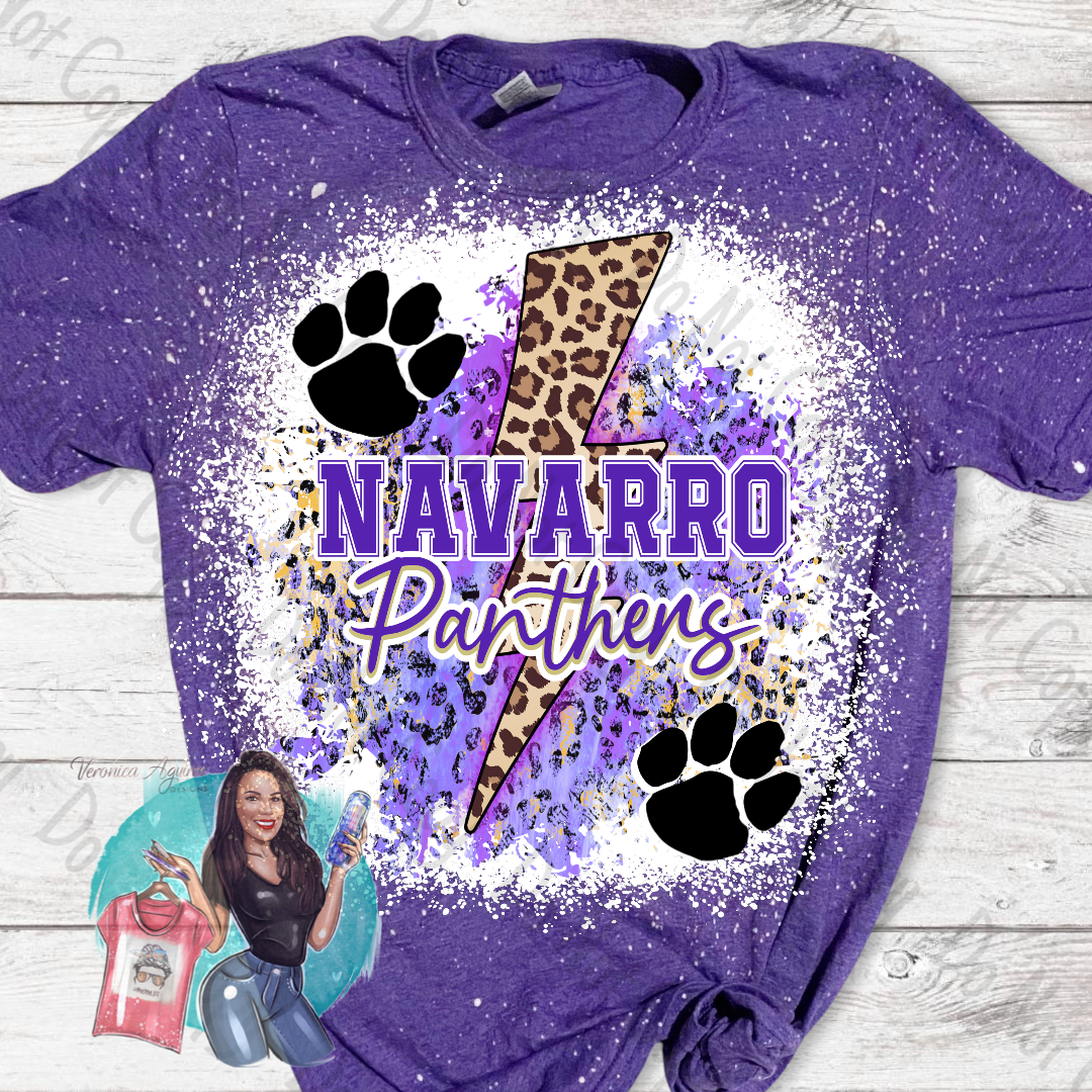 Navarro Panthers Leopard Lighting Bolt Paw Print Bleached T-Shirt