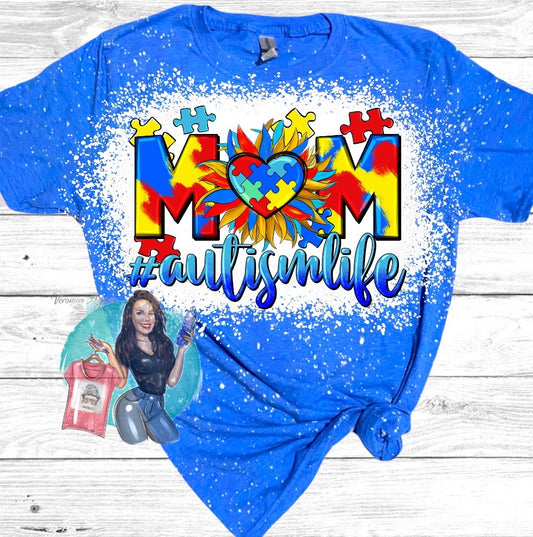 Mom Autism Life Bleached T-Shirt