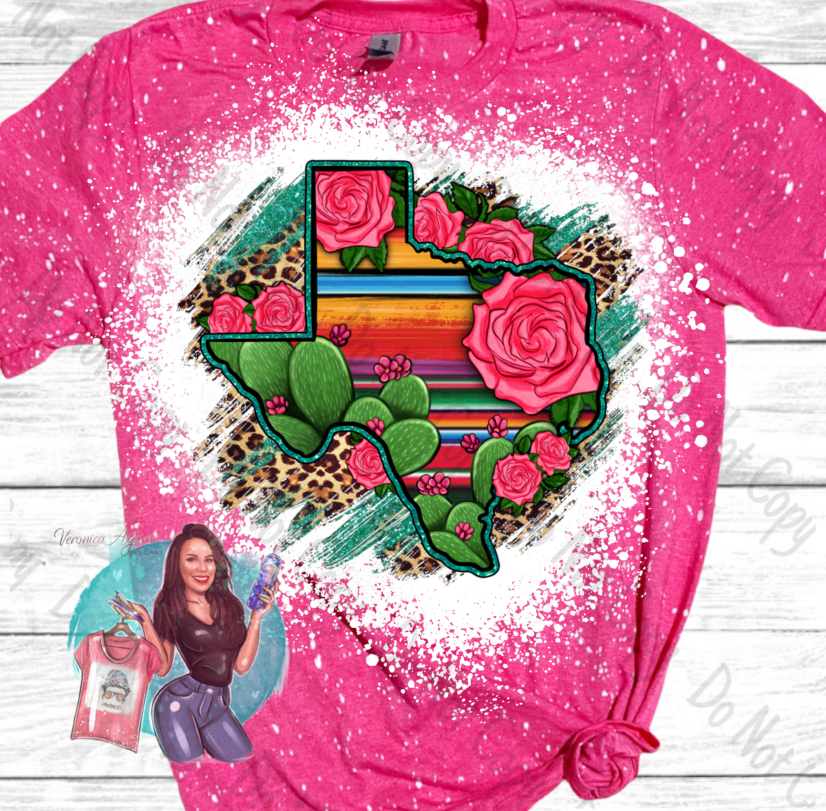 Texas Roses Serape Leopard Cactus Bleached T-Shirt