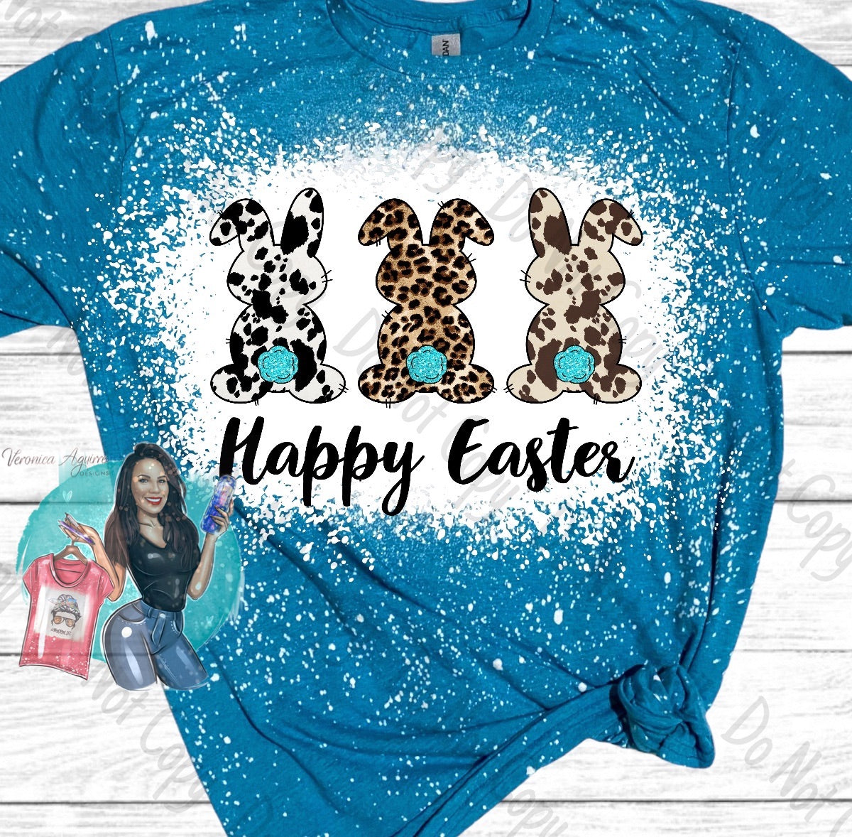 Happy Easter Cow Leopard Print Bleached T-Shirt