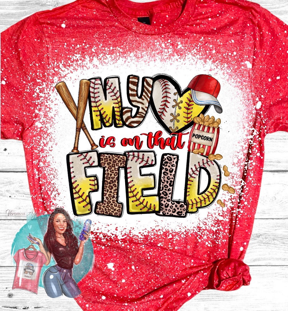 My Heart Is On That Field Softball Baseball Bleached T-Shirt