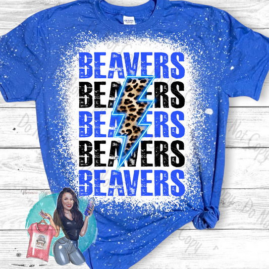 Falls City Beavers Repeated Leopard Lighting Bolt Bleached T-Shirt