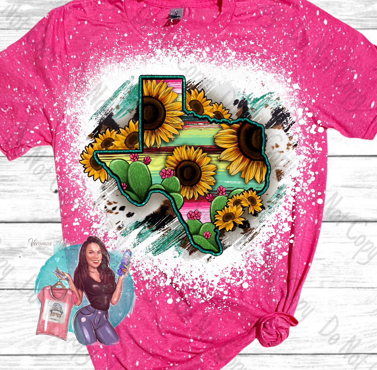 Texas Sunflowers Serape Cowhide Bleached T-Shirt