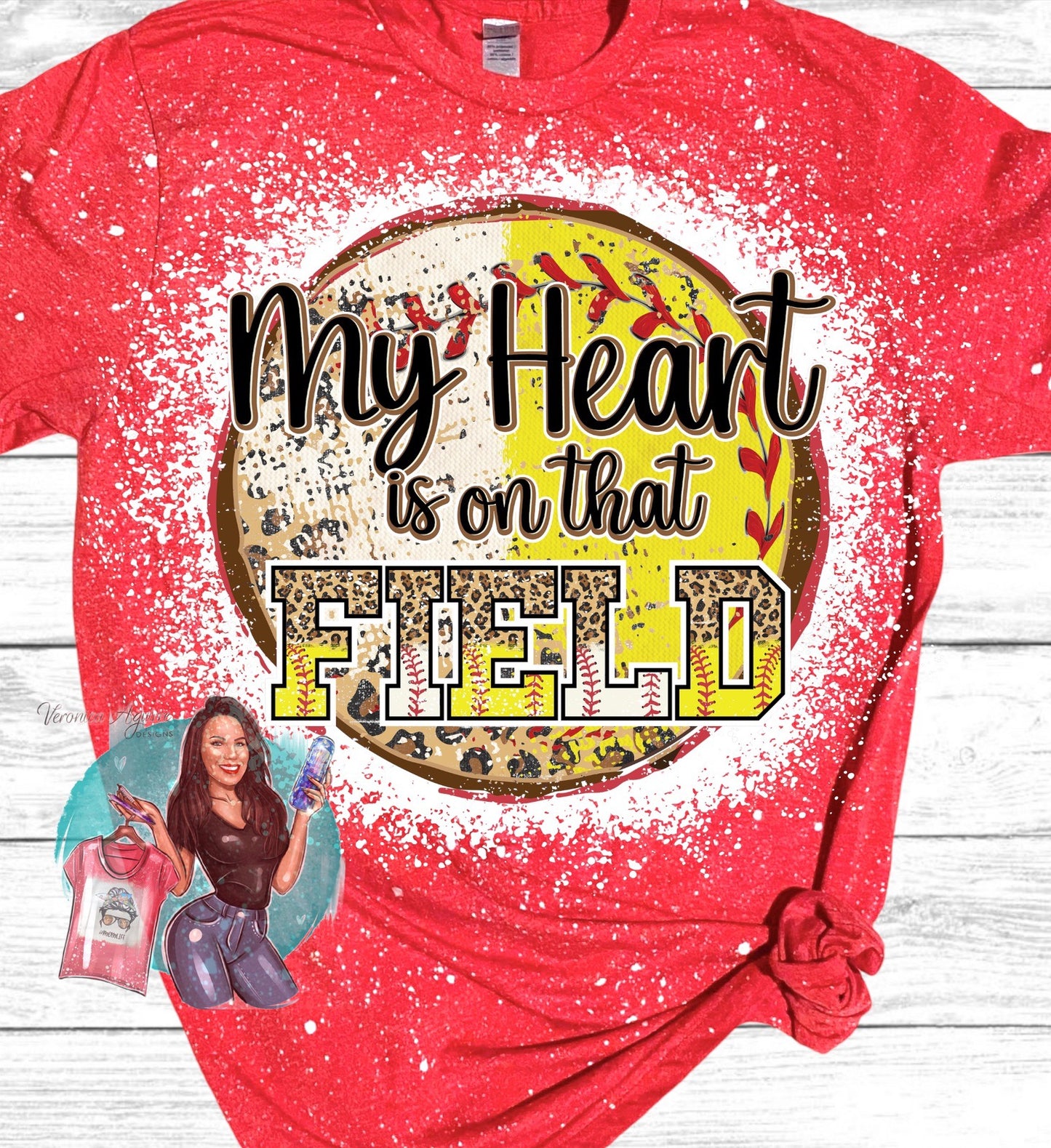 My Heart Is On That Field Softball Baseball Bleached T-Shirt