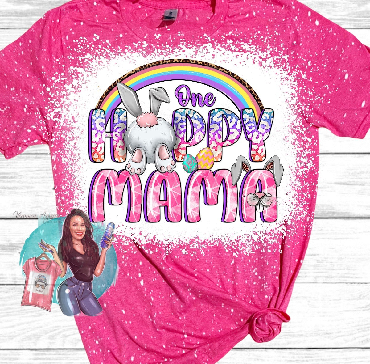 One Hoppy Mama Easter Bleached T-Shirt