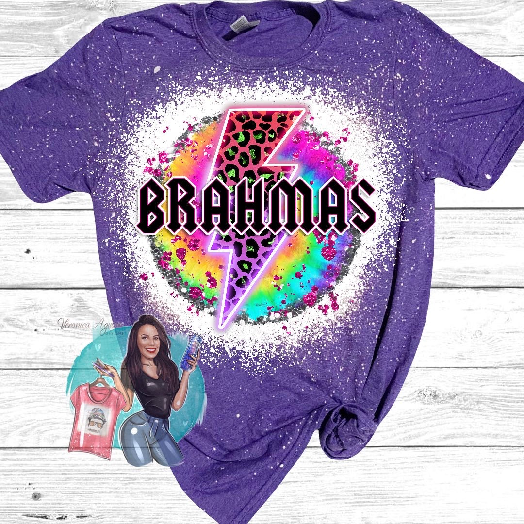 Brahmas Tie Dye Lighting Bolt Bleached T-Shirt