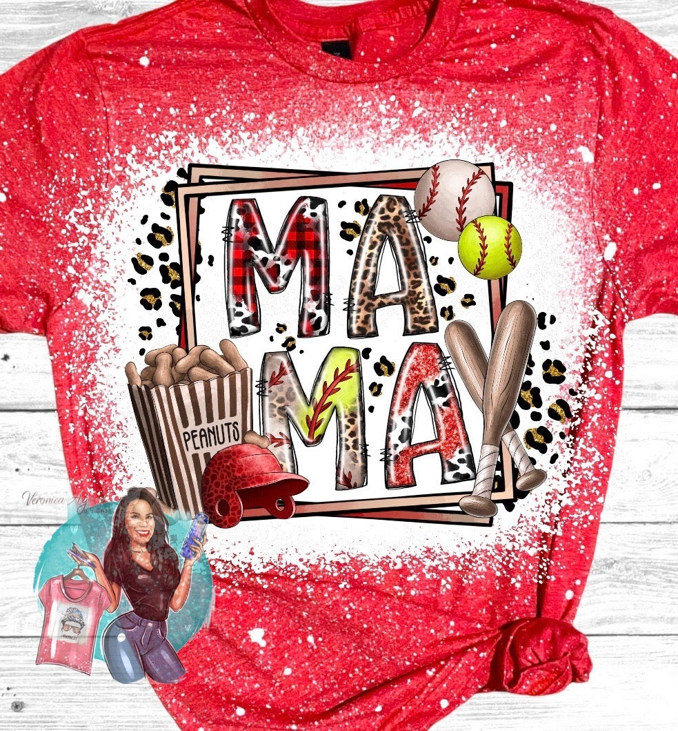 Softball Baseball Mama Bleached T-Shirt