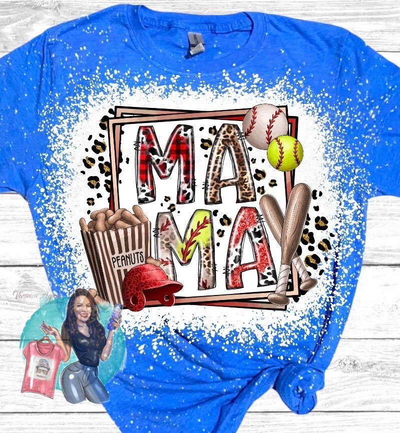 Softball Baseball Mama Bleached T-Shirt