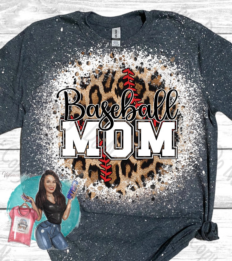 Baseball Mom Leopard Bleached T-Shirt